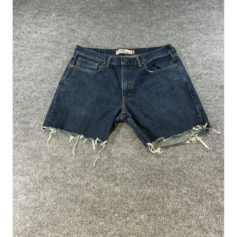 Levi's 559 Denim Shorts 34x34 Relaxed Straight Cut Off Distressed Mens Blue Jean